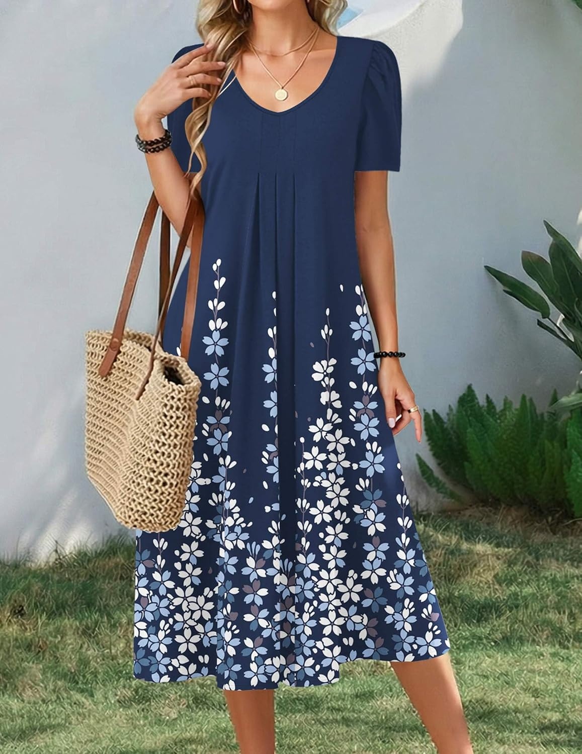 image:imageZeagoo Summer Casual Dress for Womens Floral Midi Sundress with PocketsNavy Floral