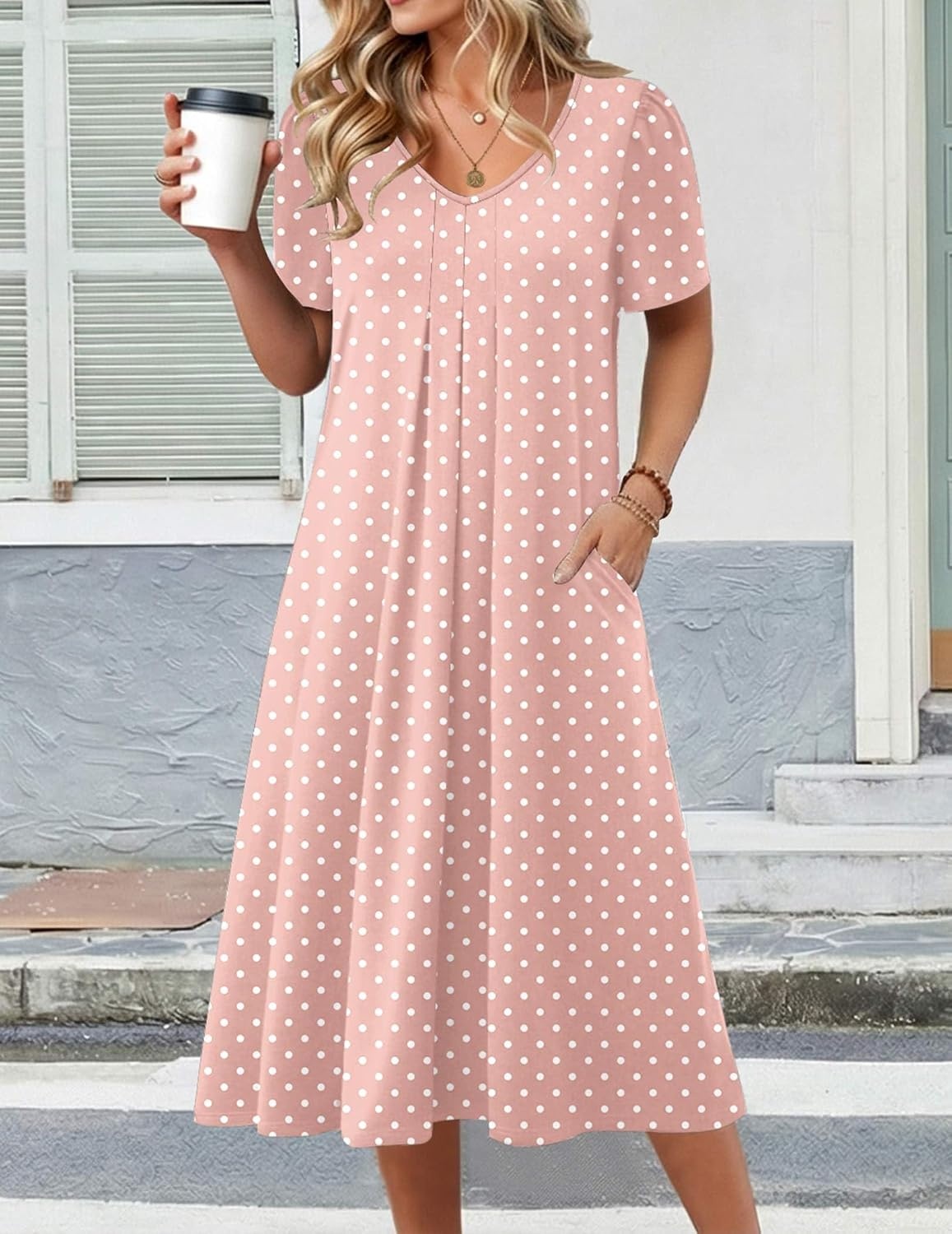 image:imageZeagoo Summer Casual Dress for Womens Floral Midi Sundress with PocketsPink Dot