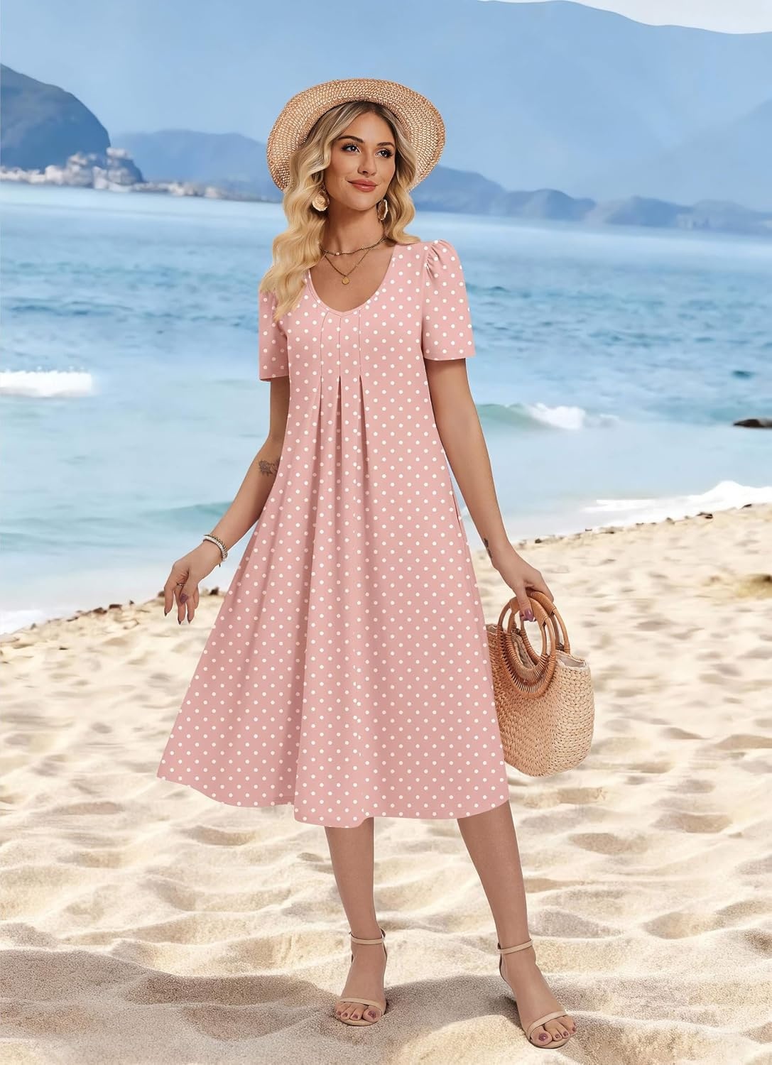 image:imageZeagoo Summer Casual Dress for Womens Floral Midi Sundress with PocketsPink Dot