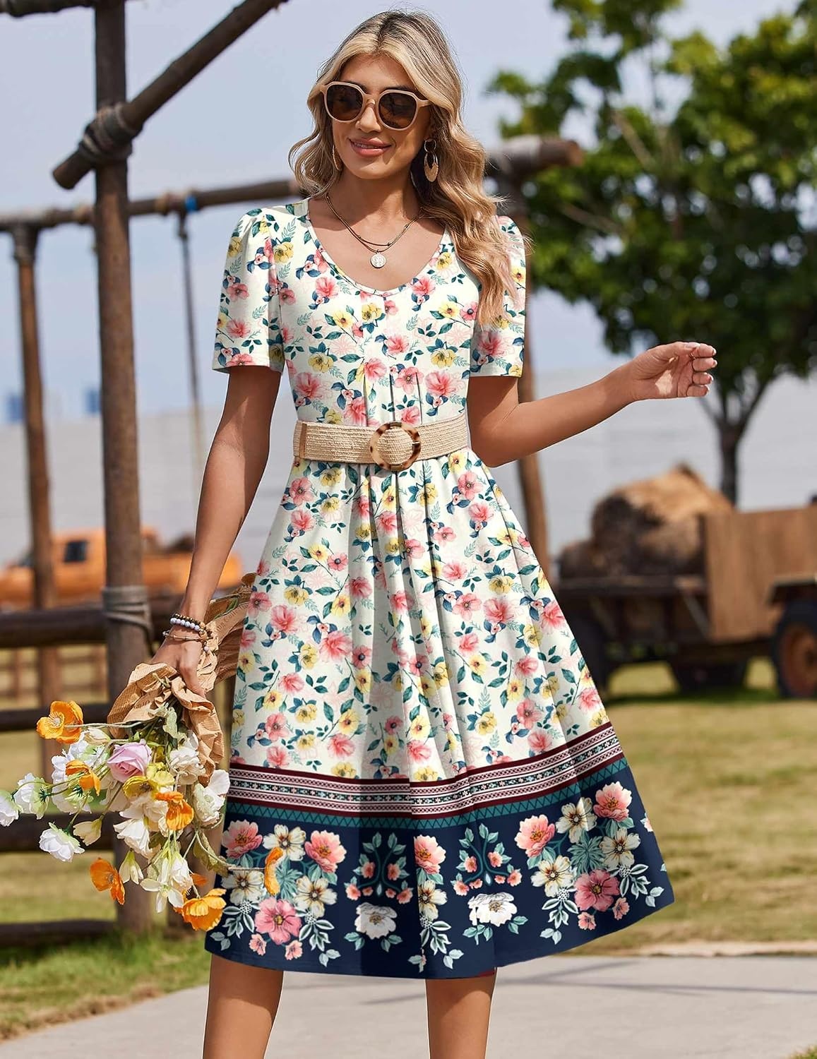 image:imageZeagoo Summer Casual Dress for Womens Floral Midi Sundress with PocketsPink Floralprinted
