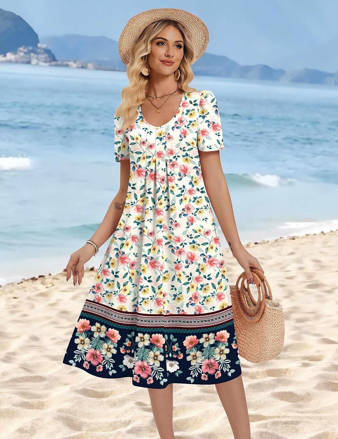 image:imageZeagoo Summer Casual Dress for Womens Floral Midi Sundress with PocketsPink Floralprinted