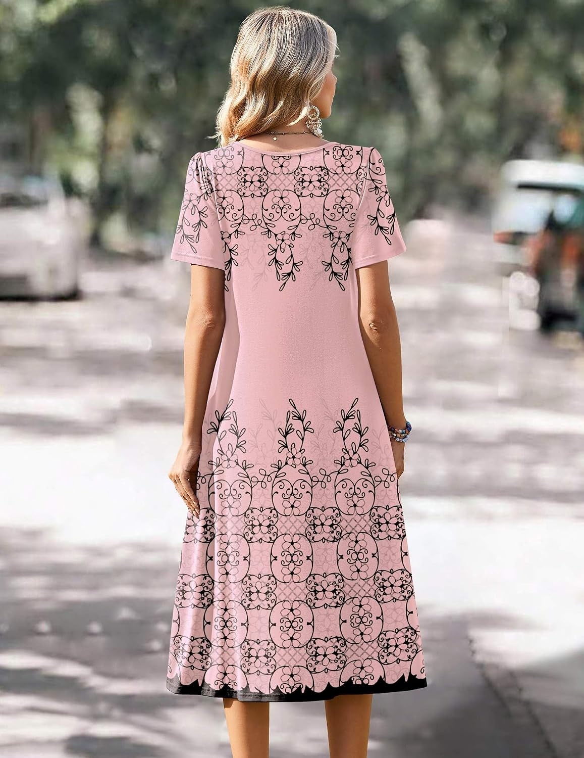 image:imageZeagoo Summer Casual Dress for Womens Floral Midi Sundress with PocketsPink Print1
