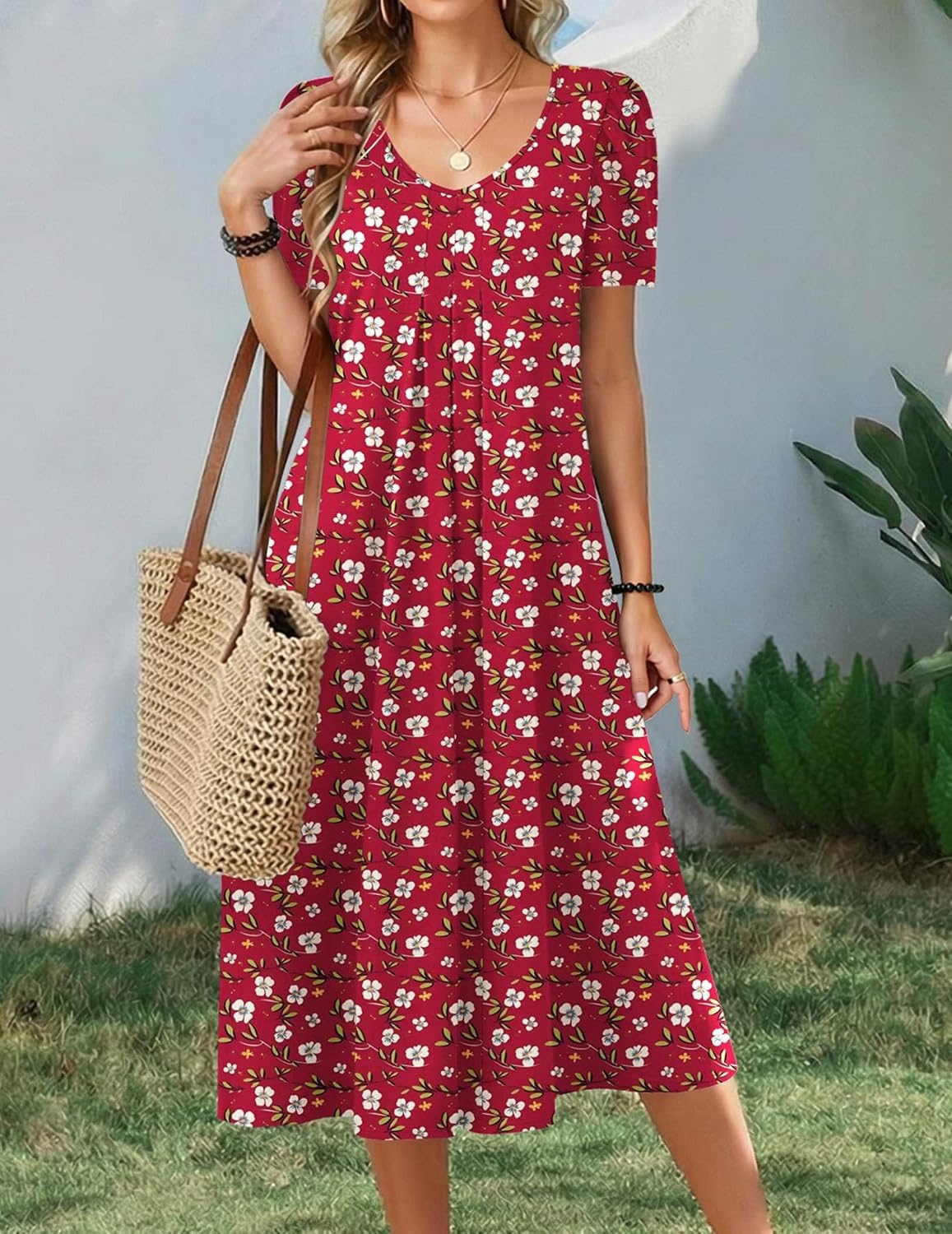 image:imageZeagoo Summer Casual Dress for Womens Floral Midi Sundress with PocketsRed Floral