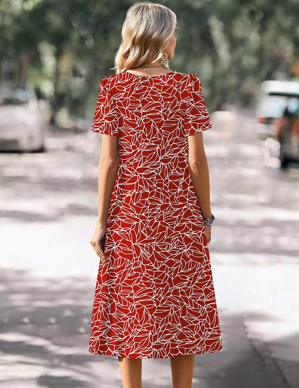 image:imageZeagoo Summer Casual Dress for Womens Floral Midi Sundress with PocketsRed Printed