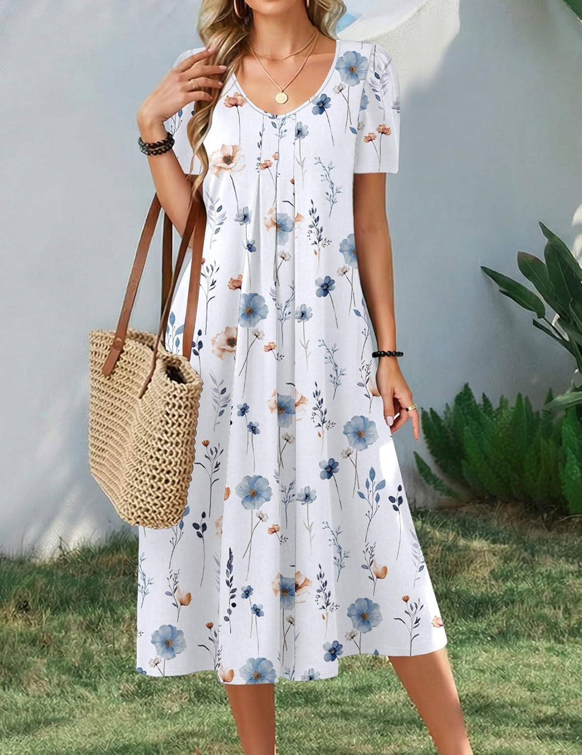 image:imageZeagoo Summer Casual Dress for Womens Floral Midi Sundress with PocketsWhite Floral