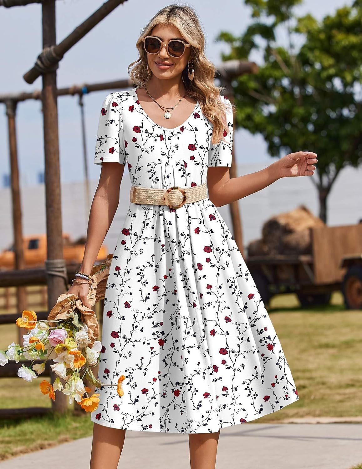 image:imageZeagoo Summer Casual Dress for Womens Floral Midi Sundress with PocketsWhite Floral1