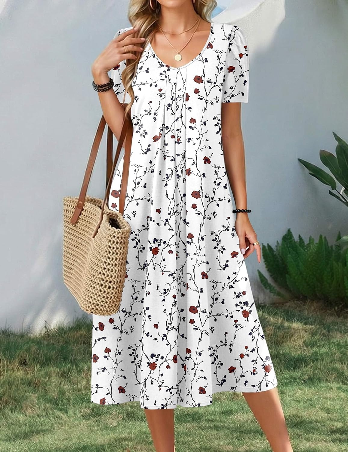 image:imageZeagoo Summer Casual Dress for Womens Floral Midi Sundress with PocketsWhite Floral1