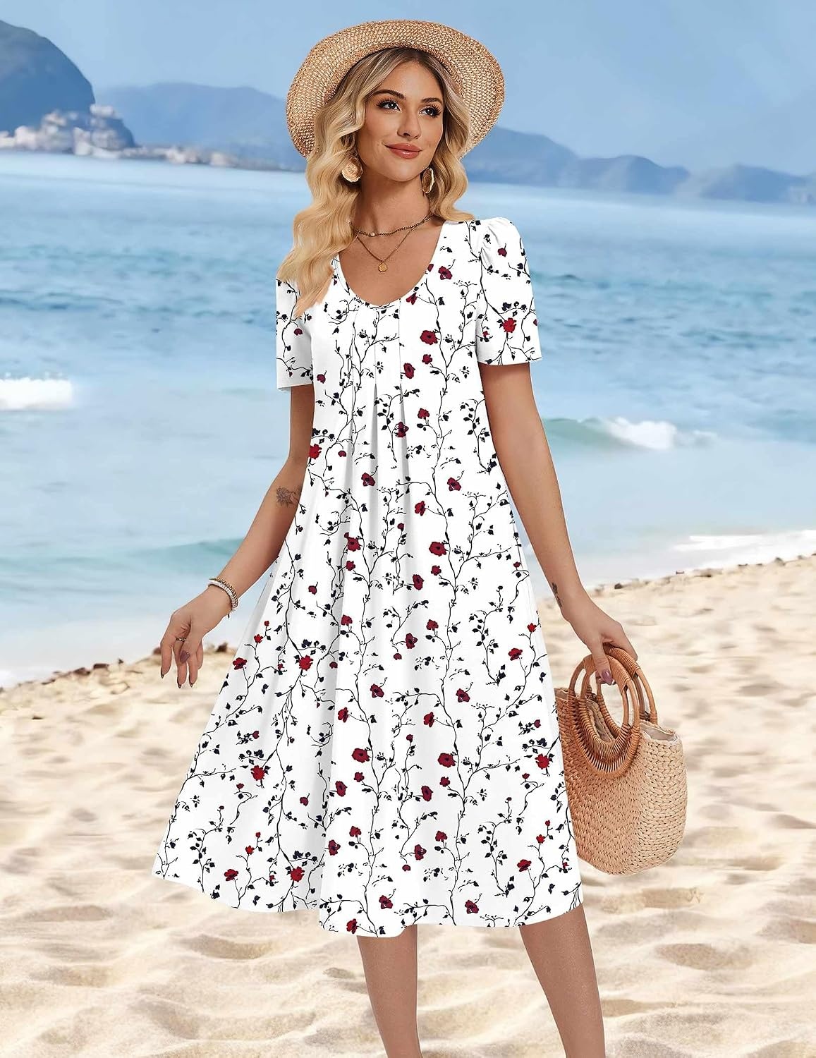 image:imageZeagoo Summer Casual Dress for Womens Floral Midi Sundress with PocketsWhite Floral1