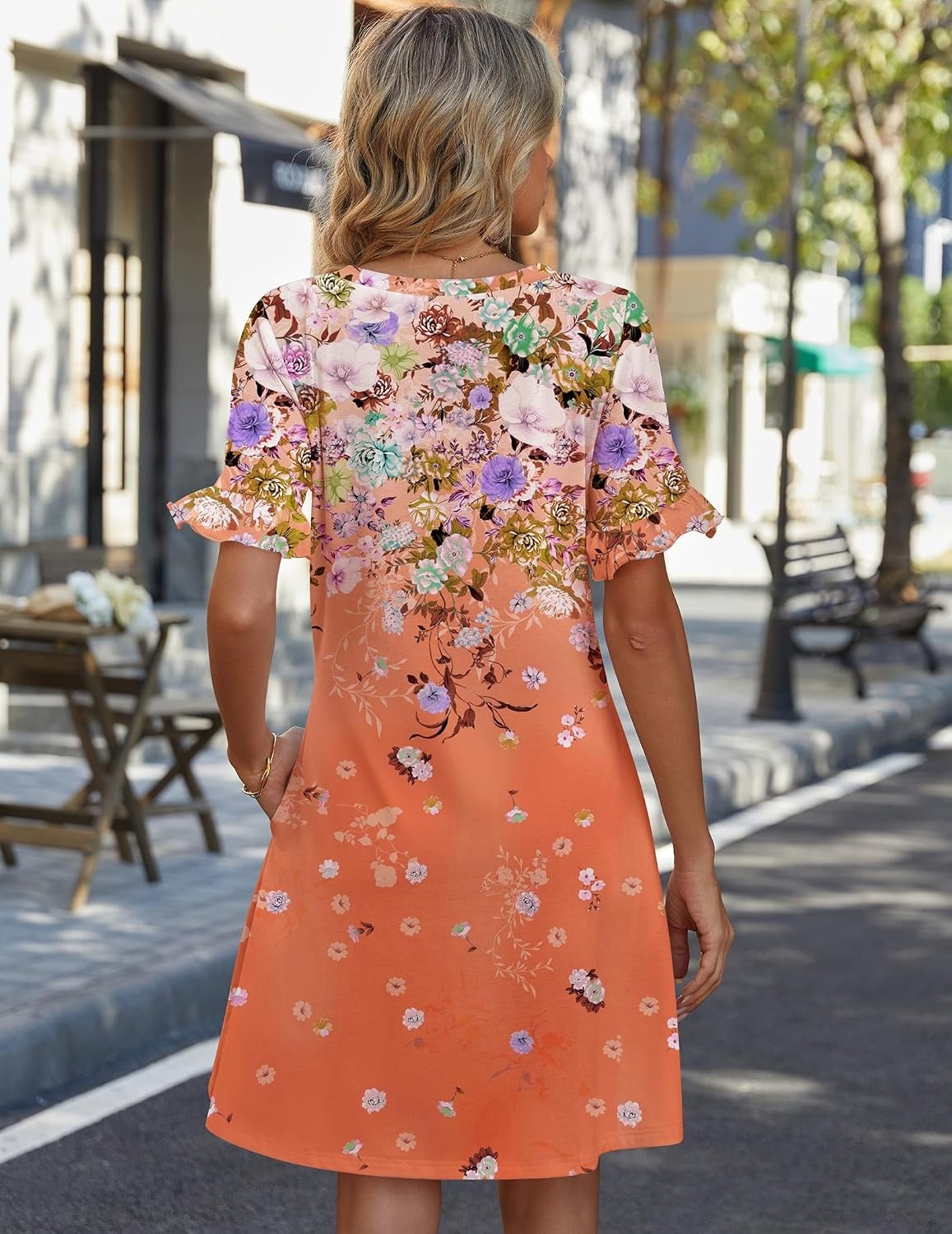 image:imageZeagoo Summer Casual Dresses for Women A Line Sun Dress Ruffle Short Sleeve V Neck Floral Tshirt Dress with PocketsFloral Printed1