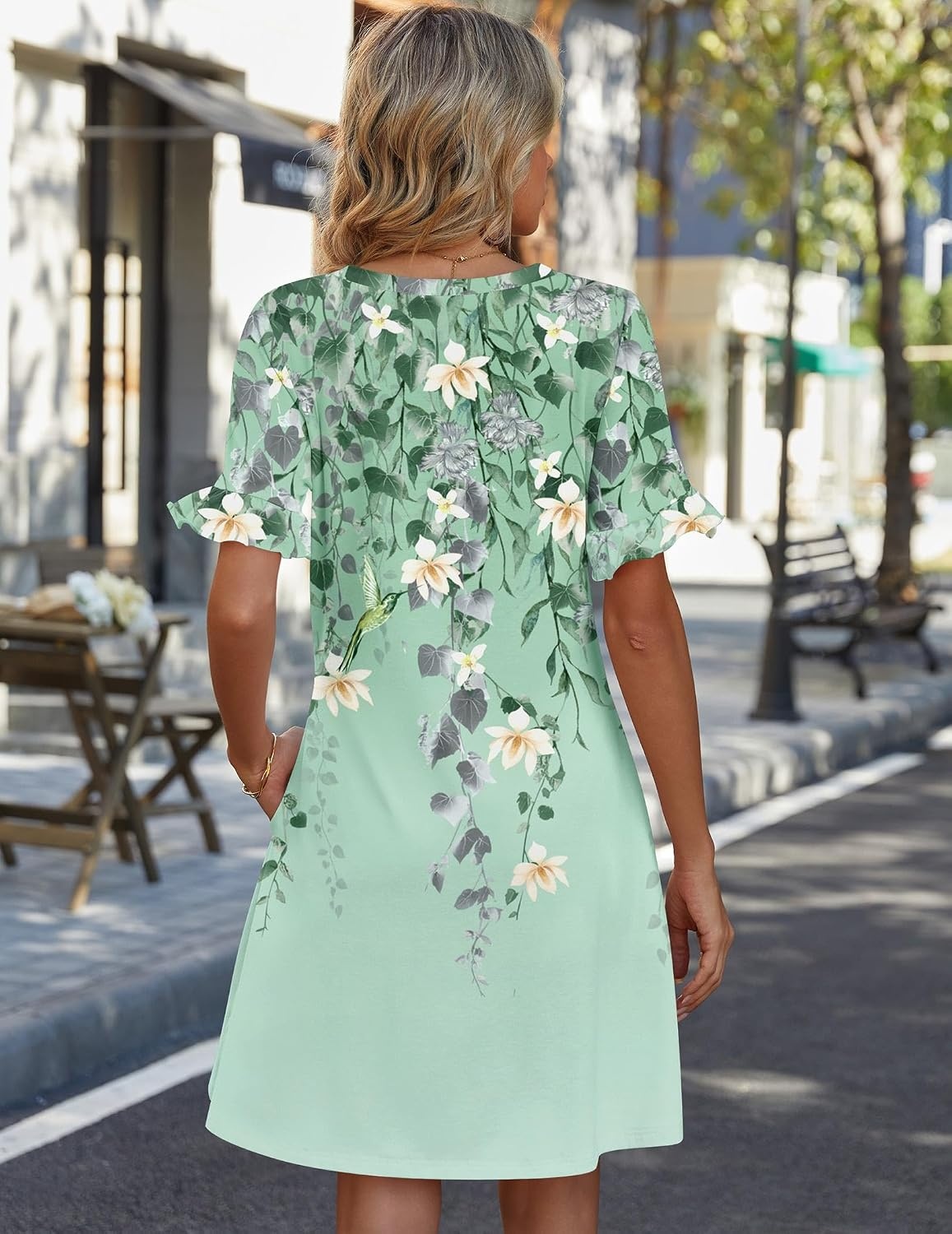 image:imageZeagoo Summer Casual Dresses for Women A Line Sun Dress Ruffle Short Sleeve V Neck Floral Tshirt Dress with PocketsFloral Printed2