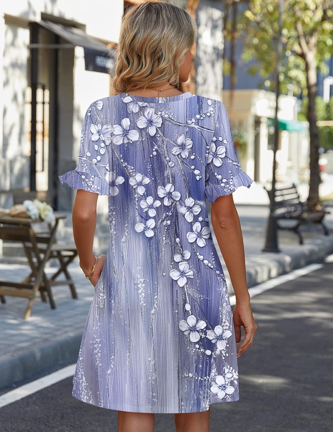 image:imageZeagoo Summer Casual Dresses for Women A Line Sun Dress Ruffle Short Sleeve V Neck Floral Tshirt Dress with PocketsGrey Floralprinted