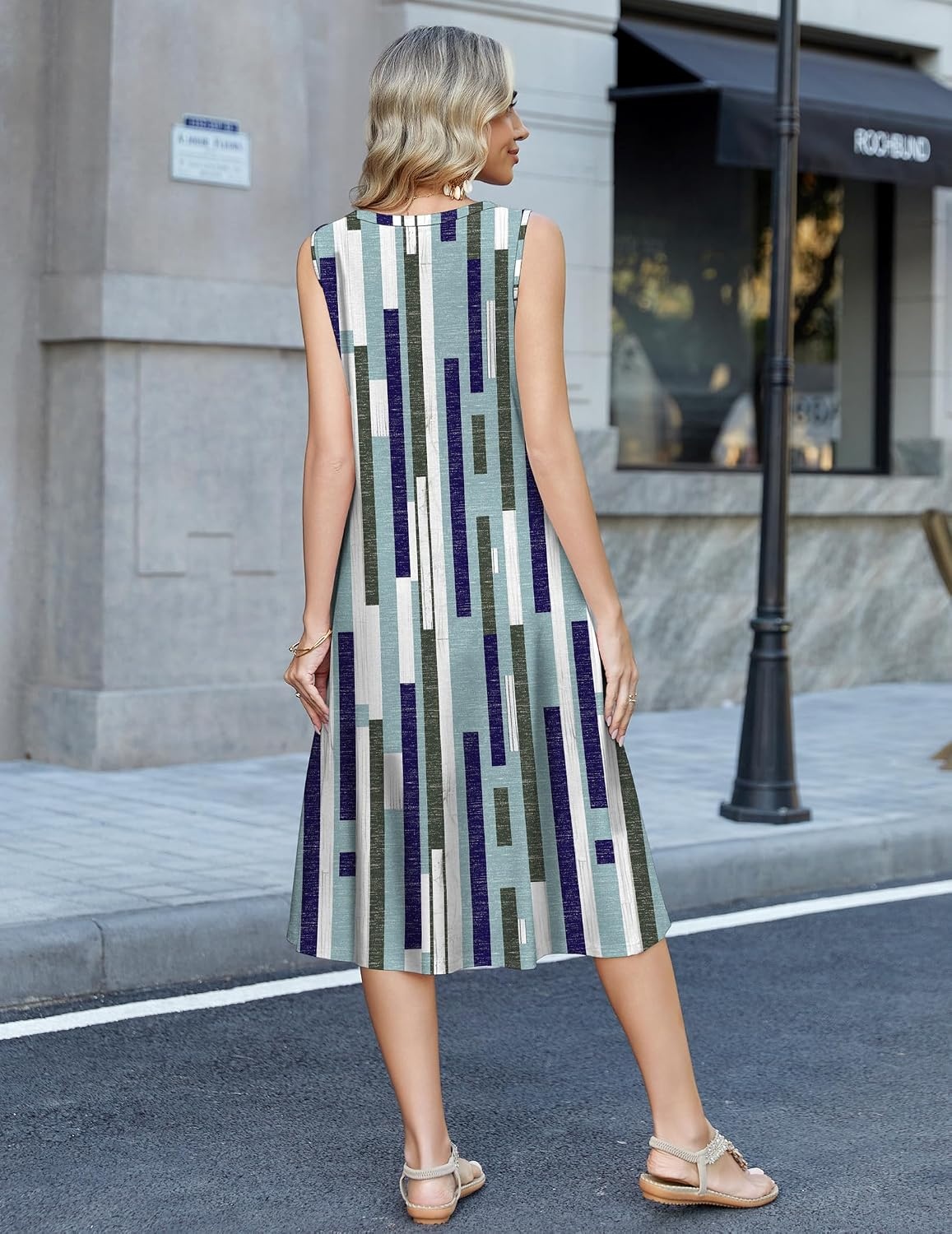 image:imageZeagoo Summer Dress for Women 2026 Sleeveless Tank Midi Dress Vacation Beach Sundress Aline Boho ClothingBlue Geometry