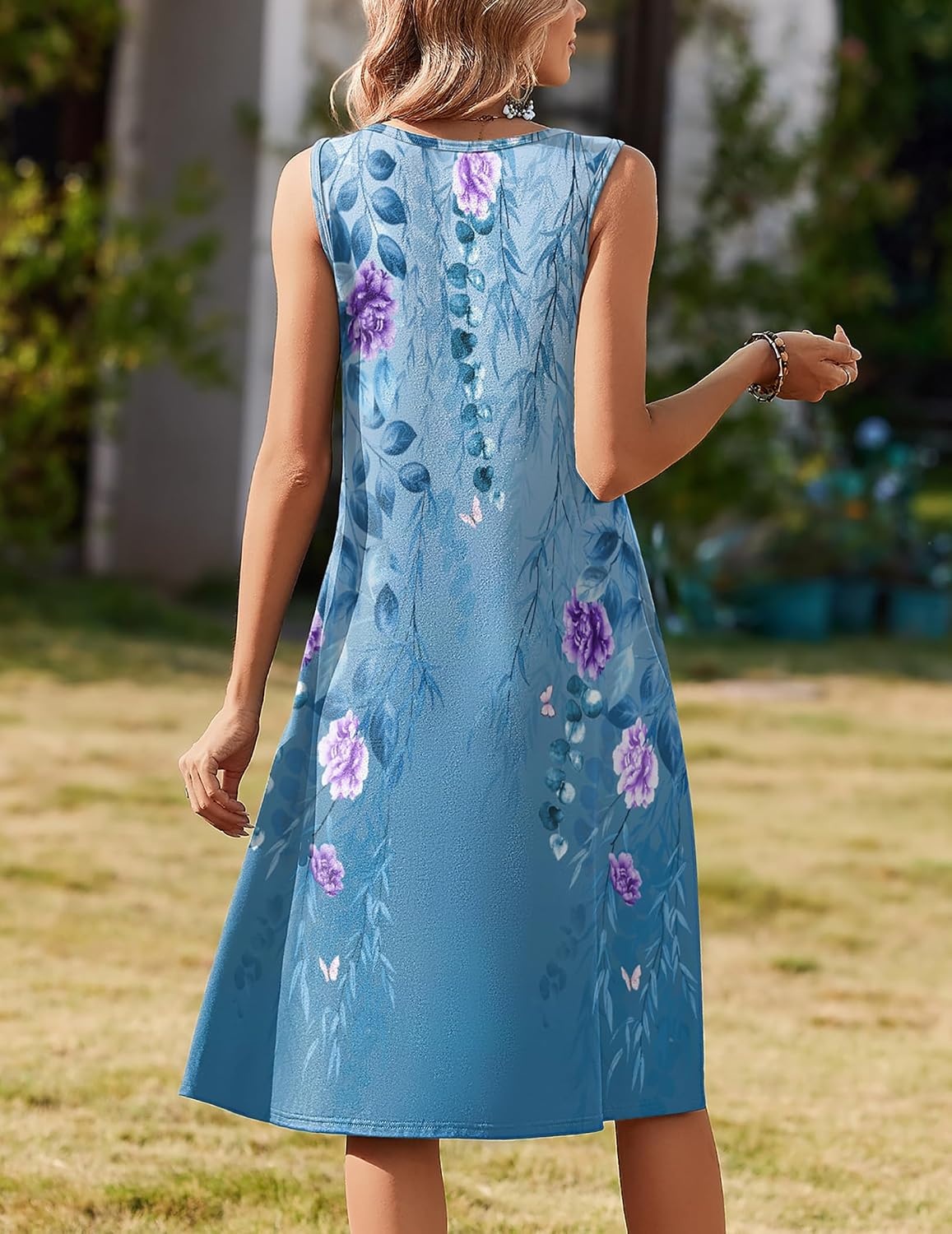 image:imageZeagoo Summer Dress for Women Flowy Aline Casual Midi Tank Dress Boho 202601 Blue Floral