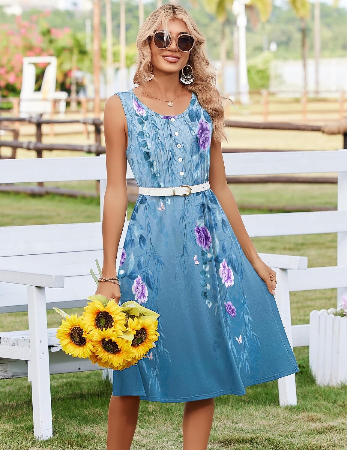image:imageZeagoo Summer Dress for Women Flowy Aline Casual Midi Tank Dress Boho 202601 Blue Floral