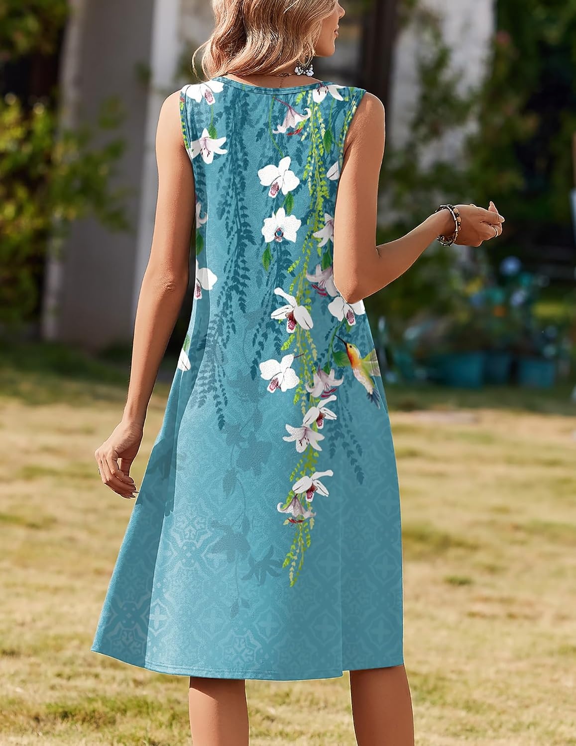 image:imageZeagoo Summer Dress for Women Flowy Aline Casual Midi Tank Dress Boho 202602 Blue Floral