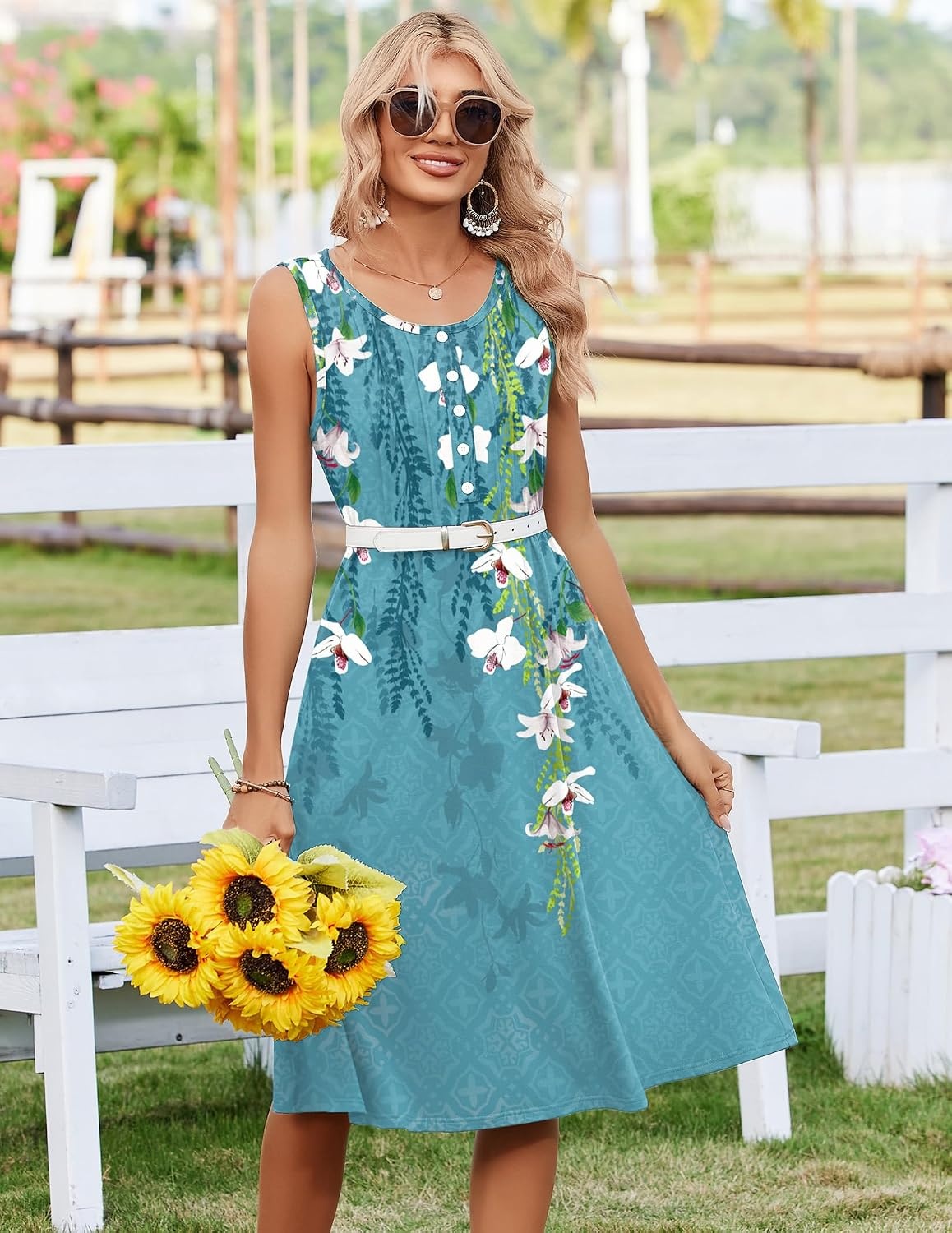 image:imageZeagoo Summer Dress for Women Flowy Aline Casual Midi Tank Dress Boho 202602 Blue Floral