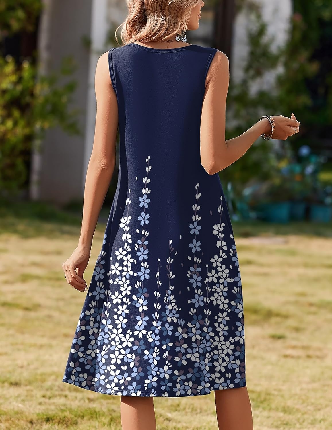 image:imageZeagoo Summer Dress for Women Flowy Aline Casual Midi Tank Dress Boho 202602 Navy Floral