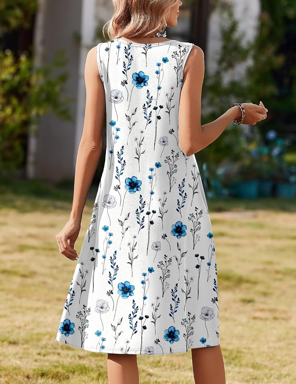 image:imageZeagoo Summer Dress for Women Flowy Aline Casual Midi Tank Dress Boho 202602 White Floral