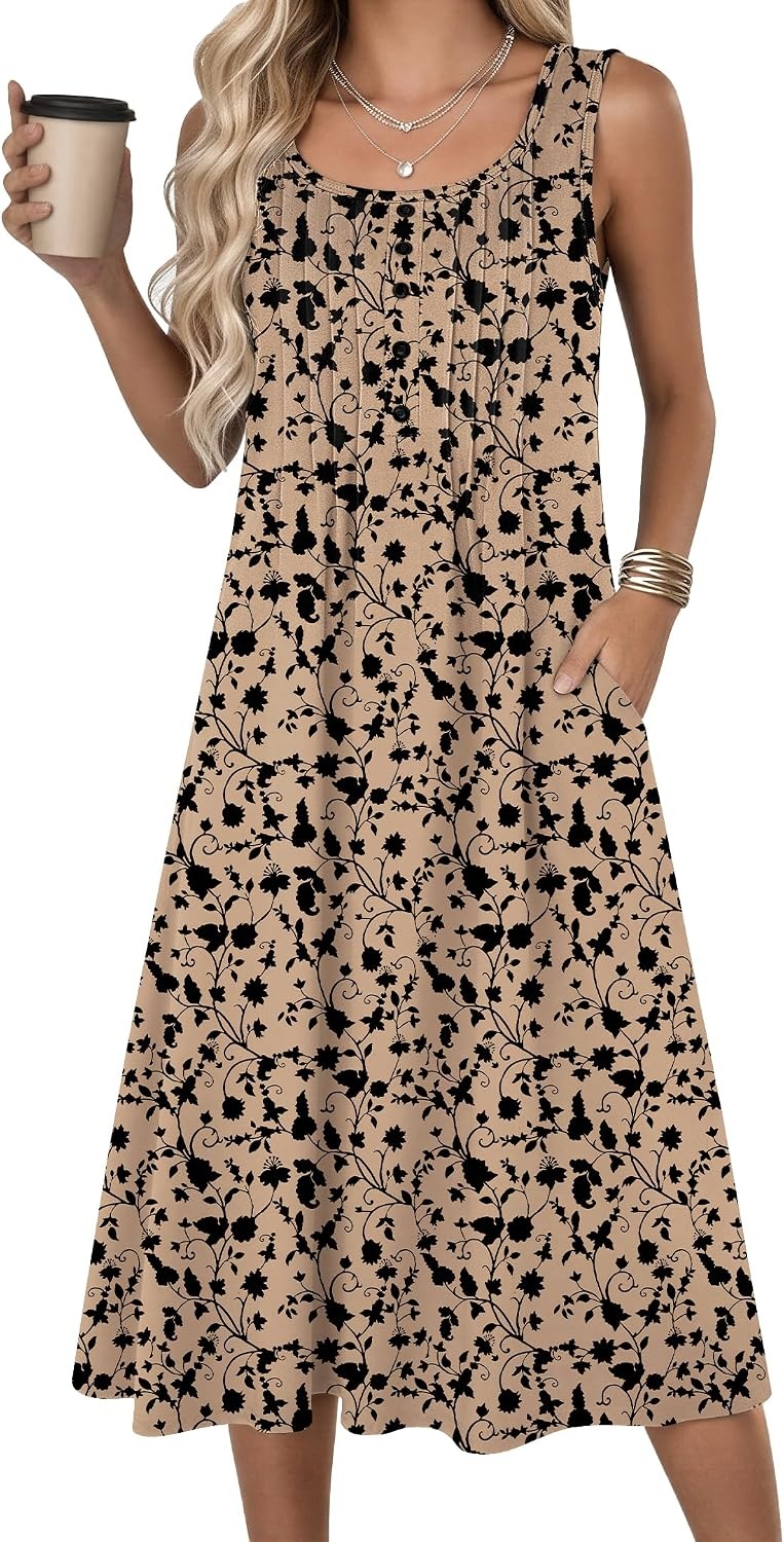 image:imageZeagoo Summer Dress for Women Flowy Aline Casual Midi Tank Dress Boho 2026Beige