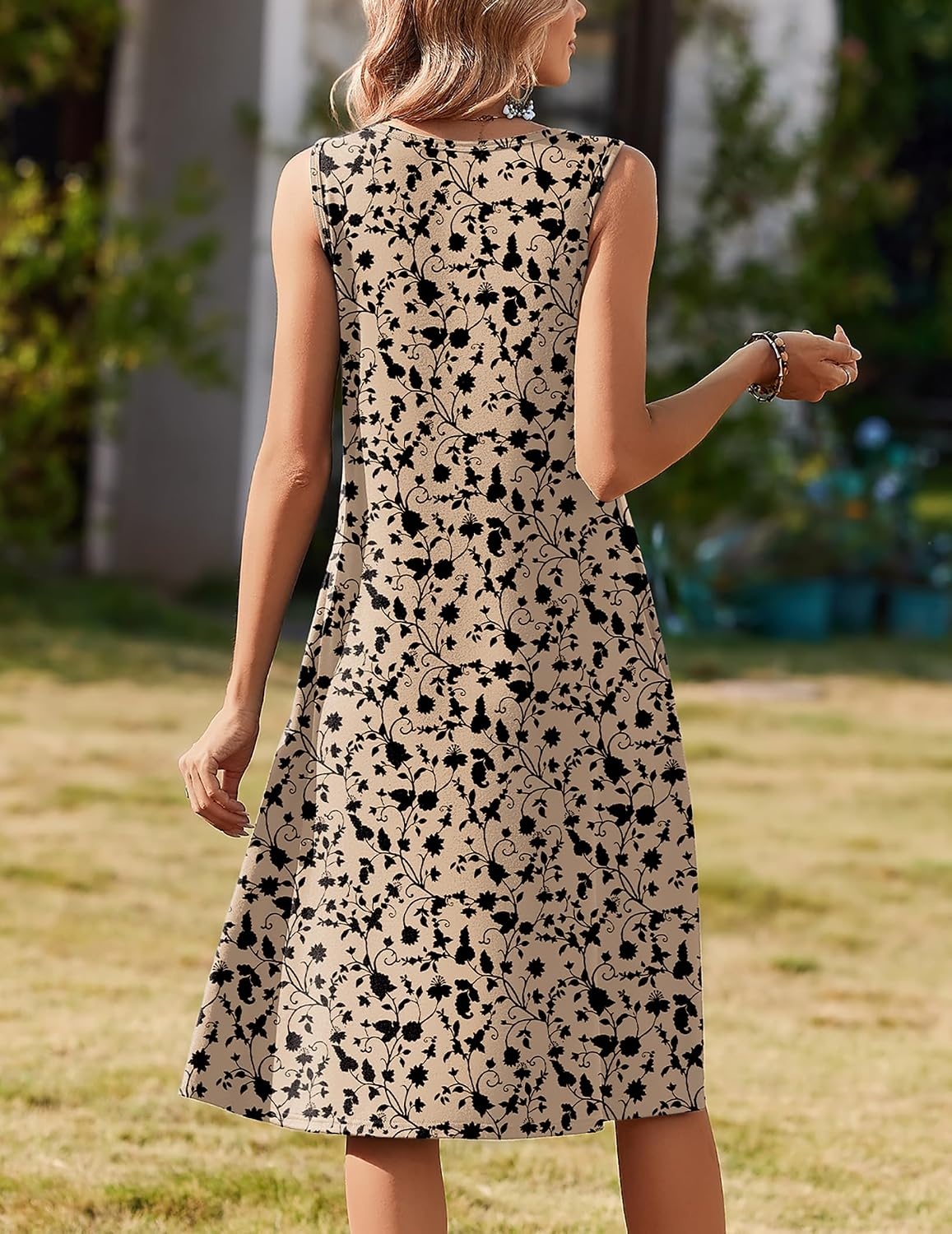 image:imageZeagoo Summer Dress for Women Flowy Aline Casual Midi Tank Dress Boho 2026Beige