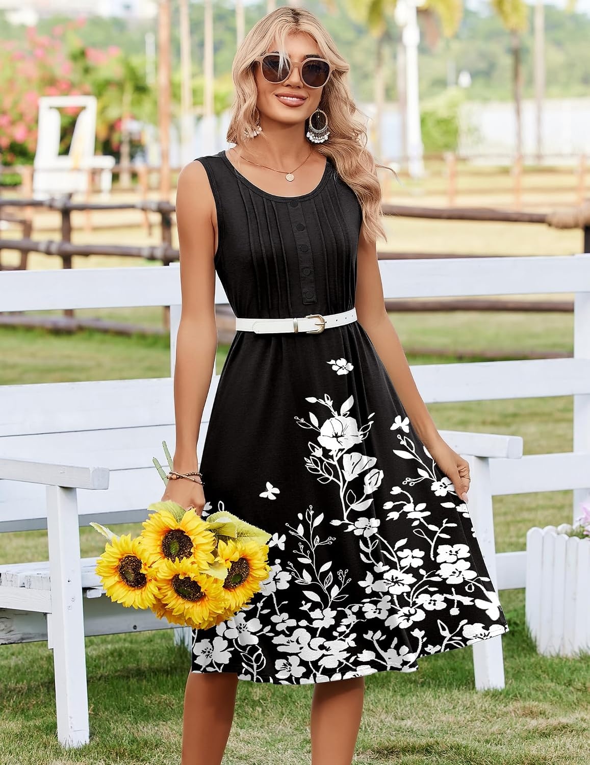 image:imageZeagoo Summer Dress for Women Flowy Aline Casual Midi Tank Dress Boho 2026Black Floral