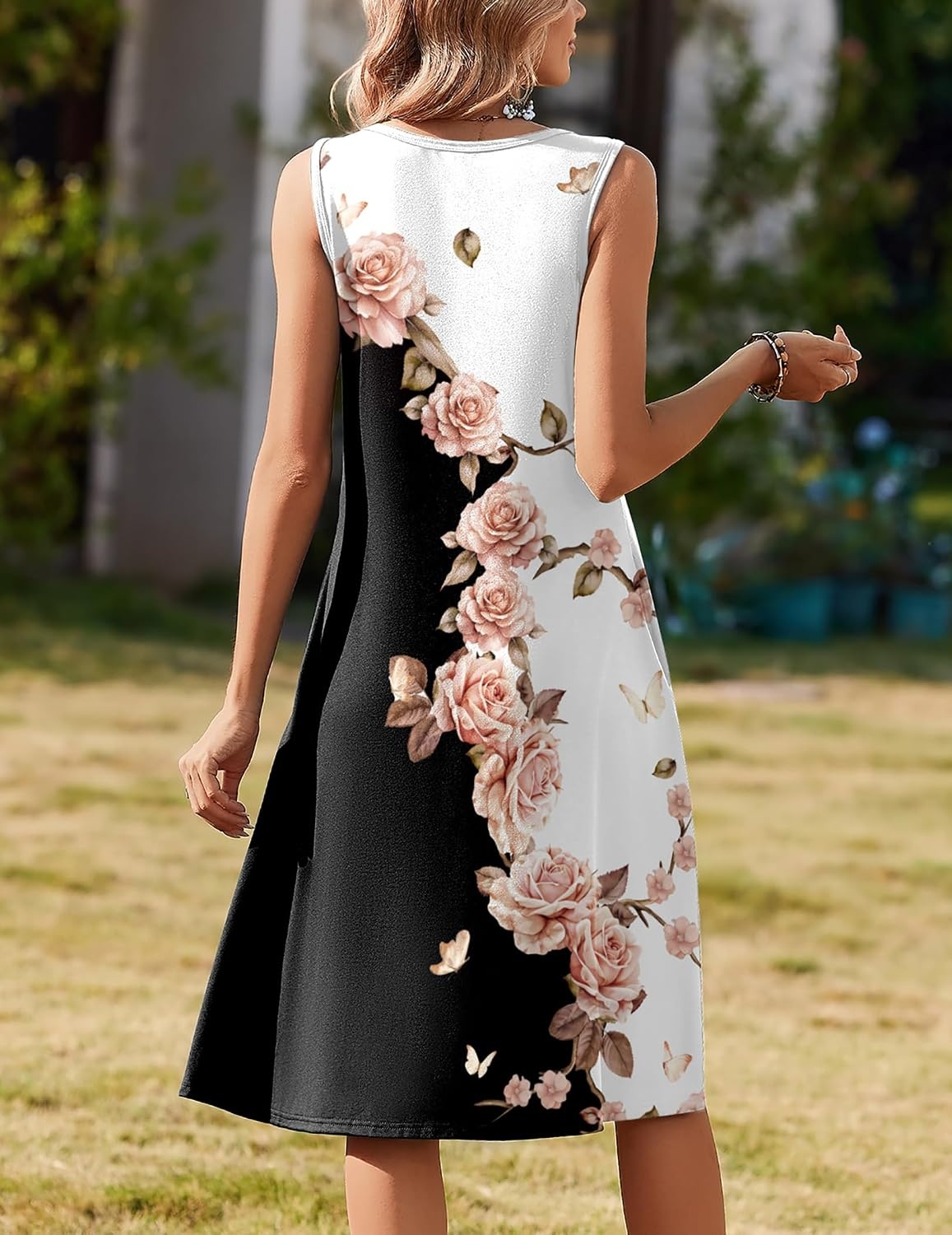 image:imageZeagoo Summer Dress for Women Flowy Aline Casual Midi Tank Dress Boho 2026Black White Floral