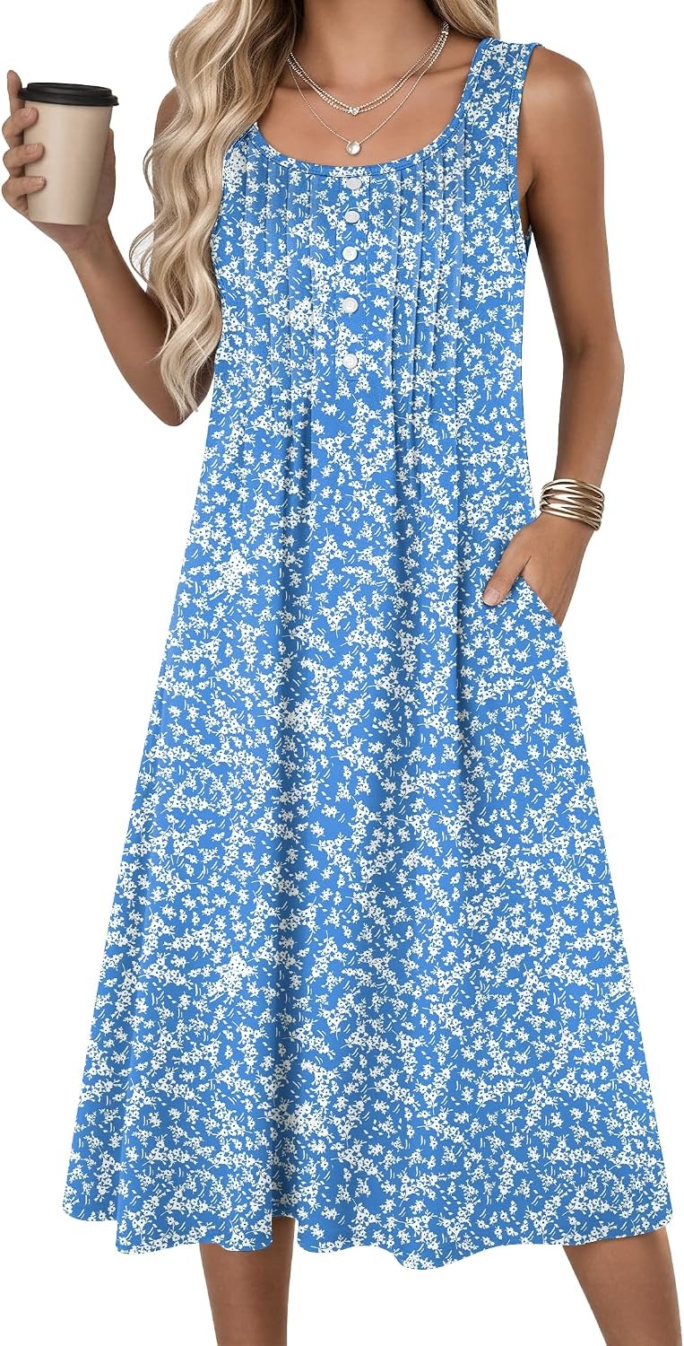 image:imageZeagoo Summer Dress for Women Flowy Aline Casual Midi Tank Dress Boho 2026Blue