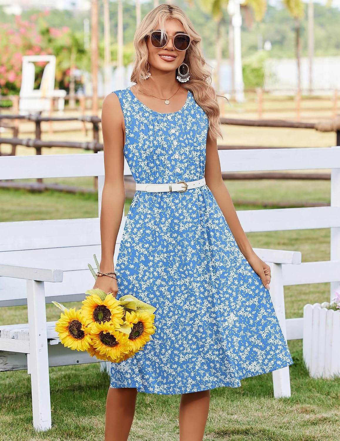 image:imageZeagoo Summer Dress for Women Flowy Aline Casual Midi Tank Dress Boho 2026Blue