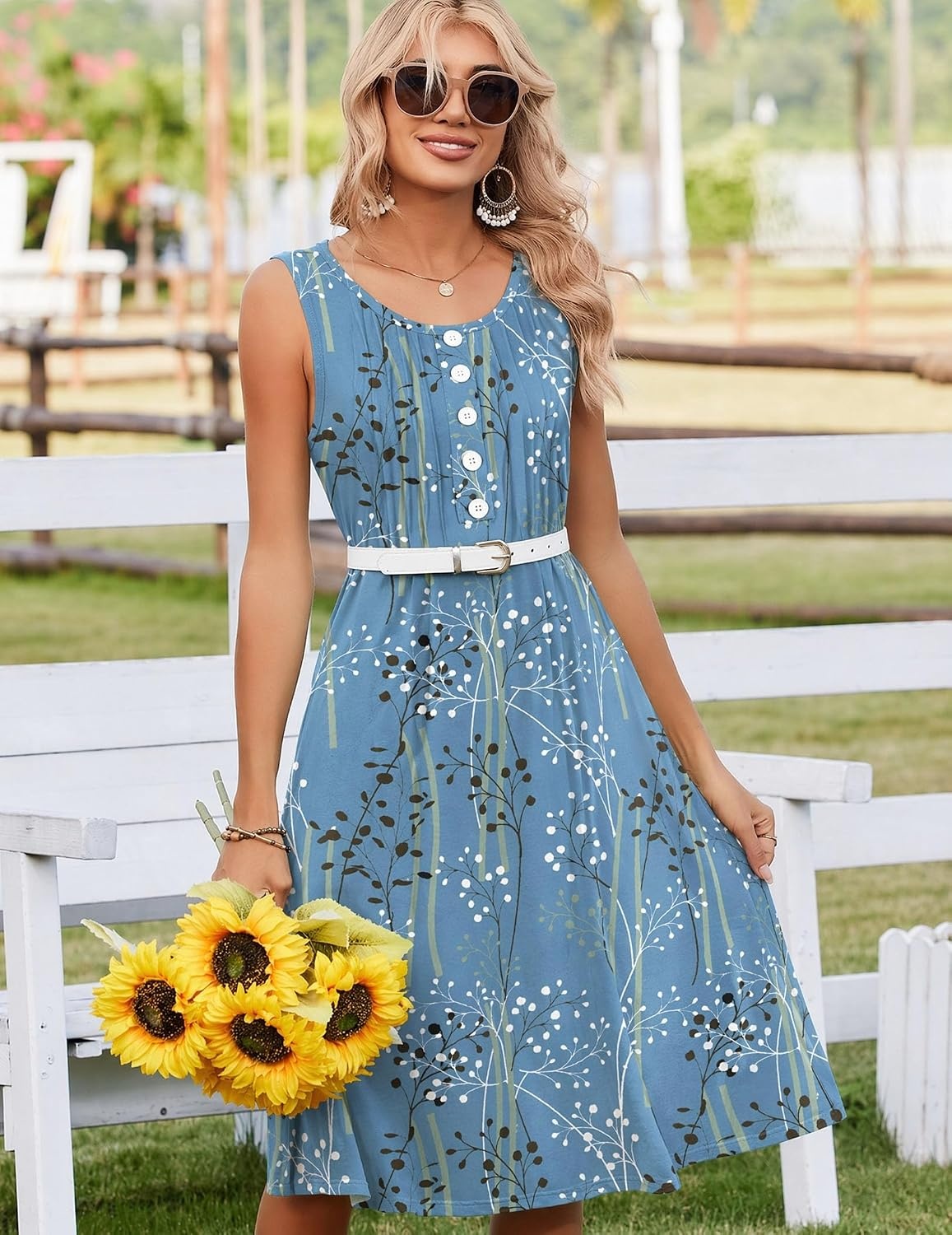 image:imageZeagoo Summer Dress for Women Flowy Aline Casual Midi Tank Dress Boho 2026Blue Sp111