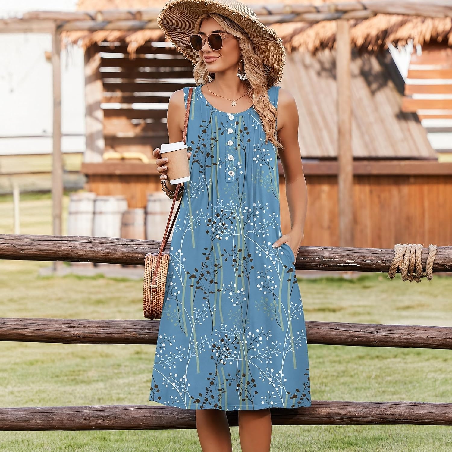 image:imageZeagoo Summer Dress for Women Flowy Aline Casual Midi Tank Dress Boho 2026Blue Sp111