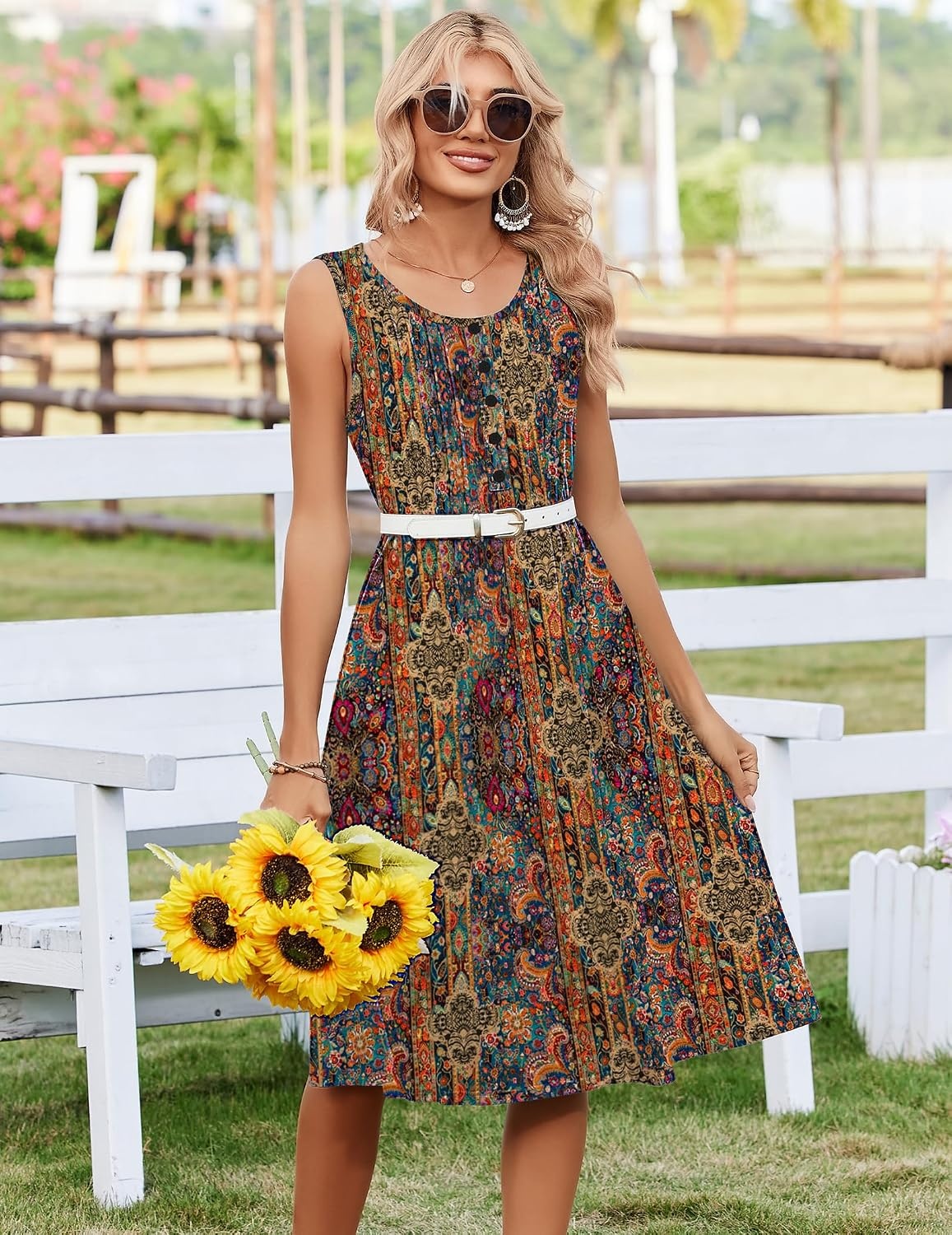 image:imageZeagoo Summer Dress for Women Flowy Aline Casual Midi Tank Dress Boho 2026Brown