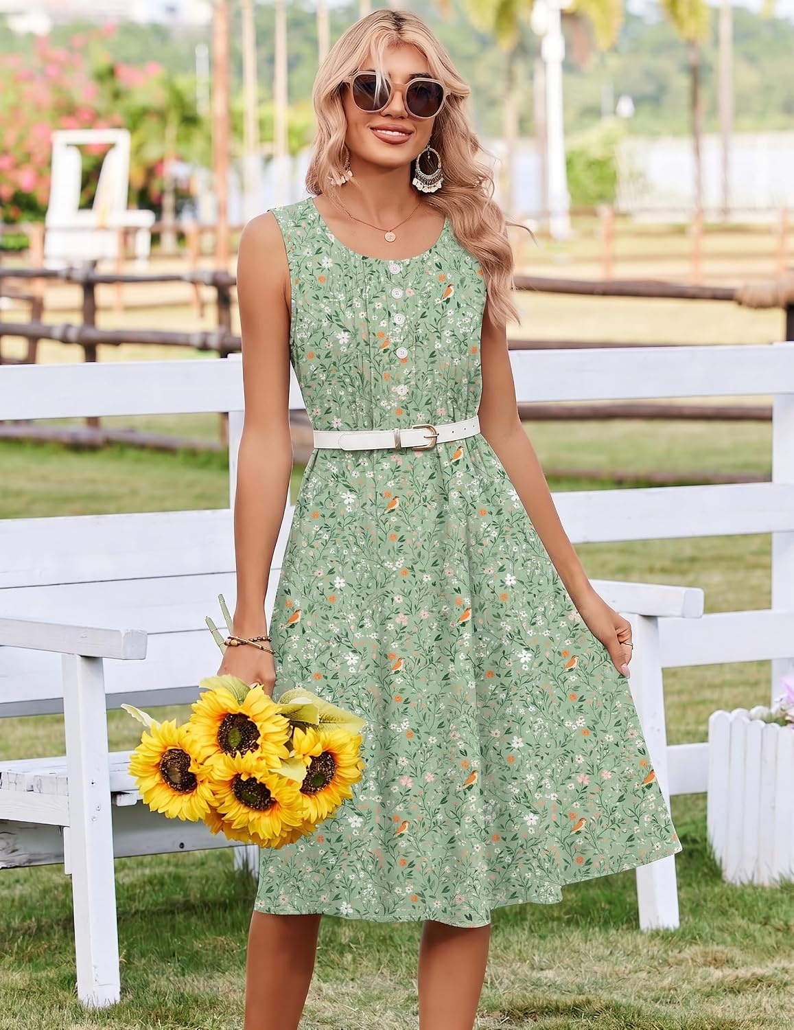 image:imageZeagoo Summer Dress for Women Flowy Aline Casual Midi Tank Dress Boho 2026Green Xh534
