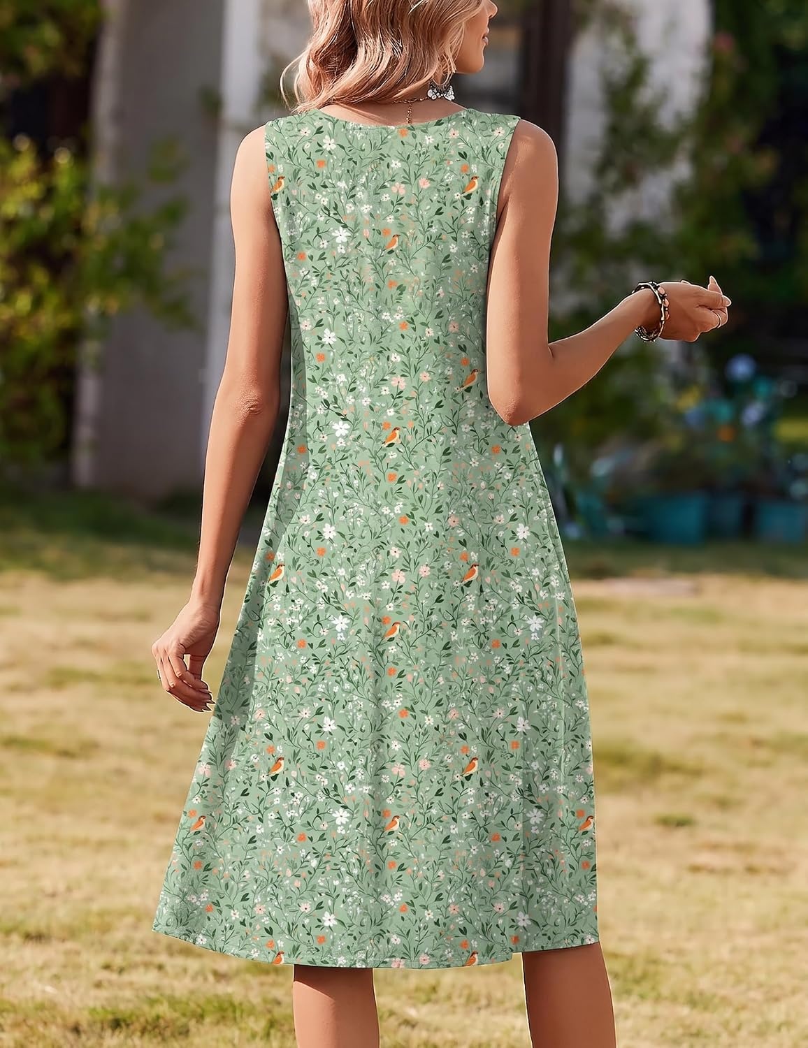 image:imageZeagoo Summer Dress for Women Flowy Aline Casual Midi Tank Dress Boho 2026Green Xh534