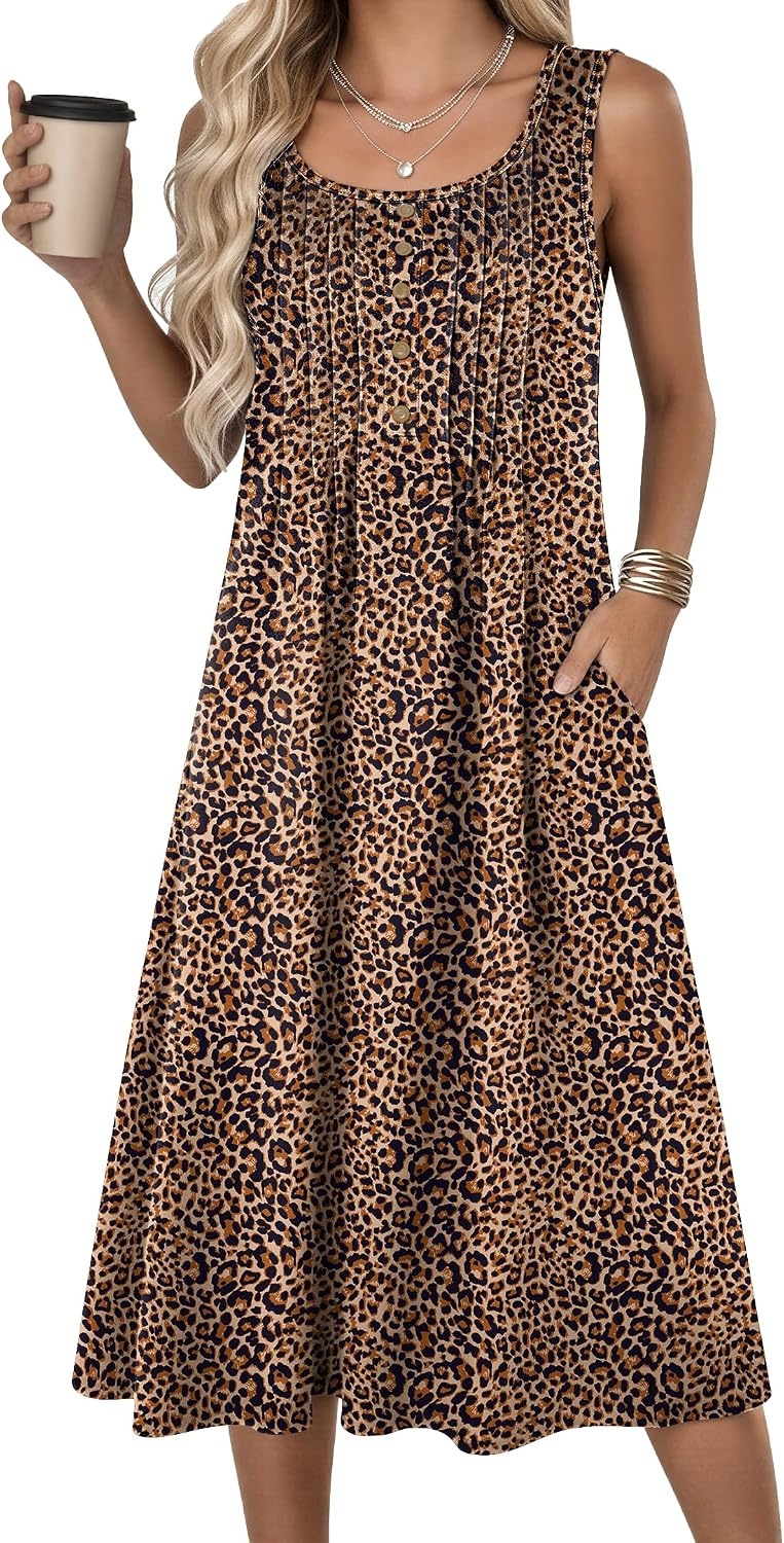 image:imageZeagoo Summer Dress for Women Flowy Aline Casual Midi Tank Dress Boho 2026Leopard Print