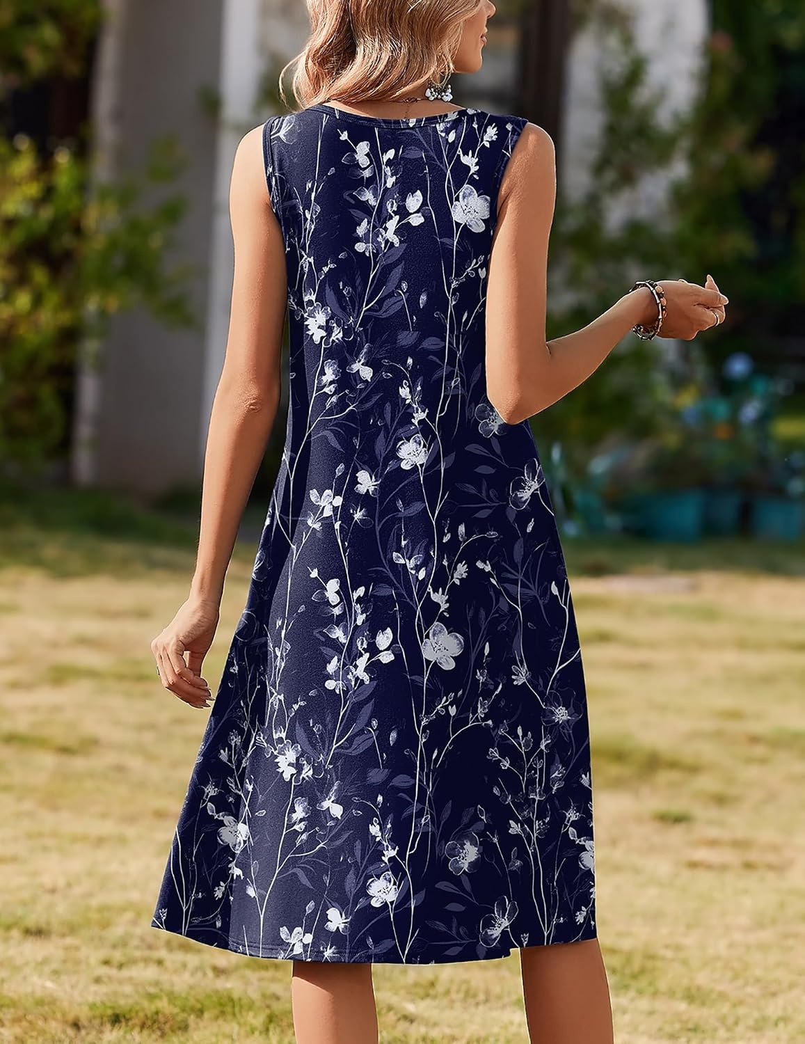 image:imageZeagoo Summer Dress for Women Flowy Aline Casual Midi Tank Dress Boho 2026Navy Floral
