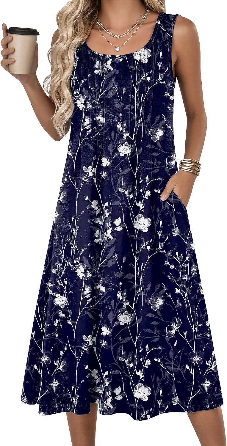 image:imageZeagoo Summer Dress for Women Flowy Aline Casual Midi Tank Dress Boho 2026Navy Floral