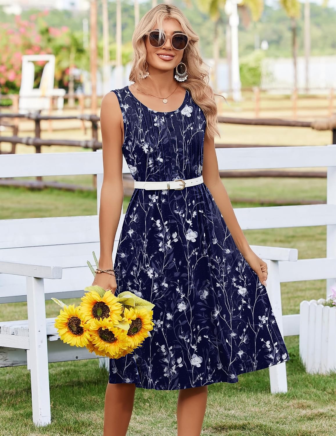 image:imageZeagoo Summer Dress for Women Flowy Aline Casual Midi Tank Dress Boho 2026Navy Floral