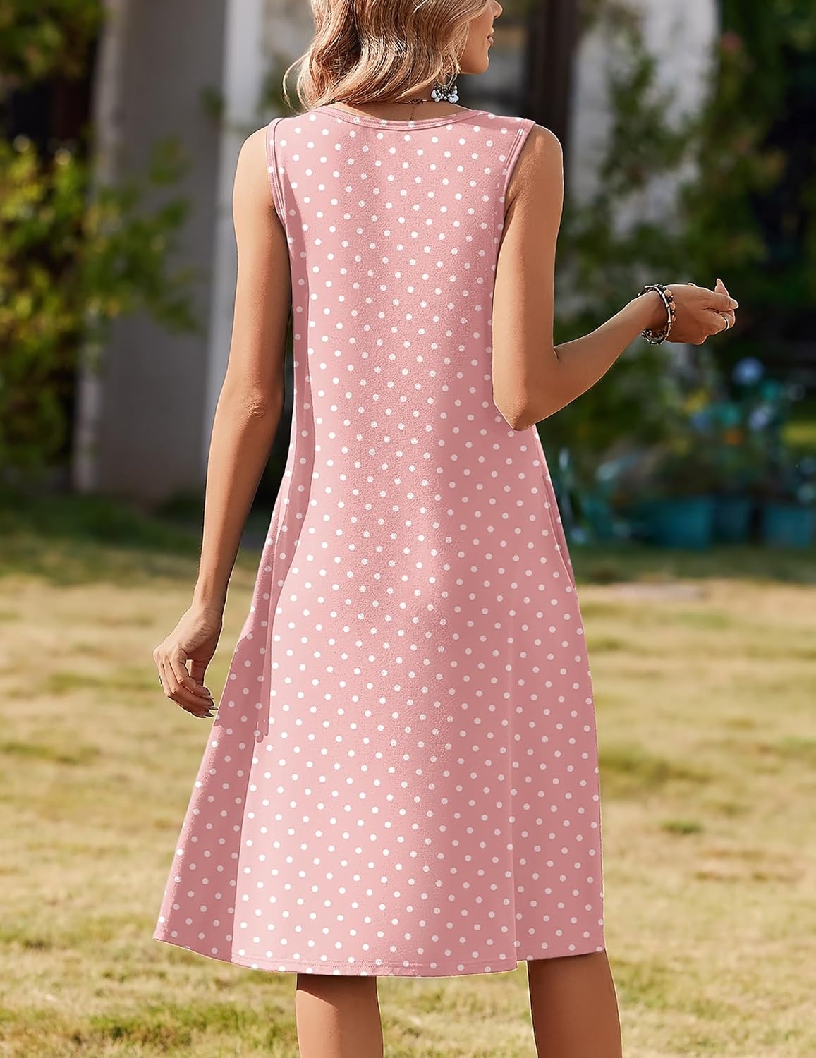 image:imageZeagoo Summer Dress for Women Flowy Aline Casual Midi Tank Dress Boho 2026Pink Dot