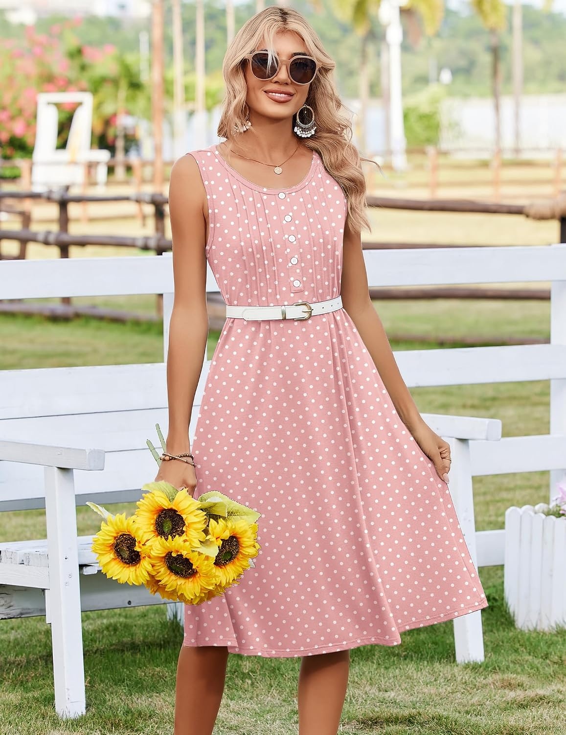 image:imageZeagoo Summer Dress for Women Flowy Aline Casual Midi Tank Dress Boho 2026Pink Dot