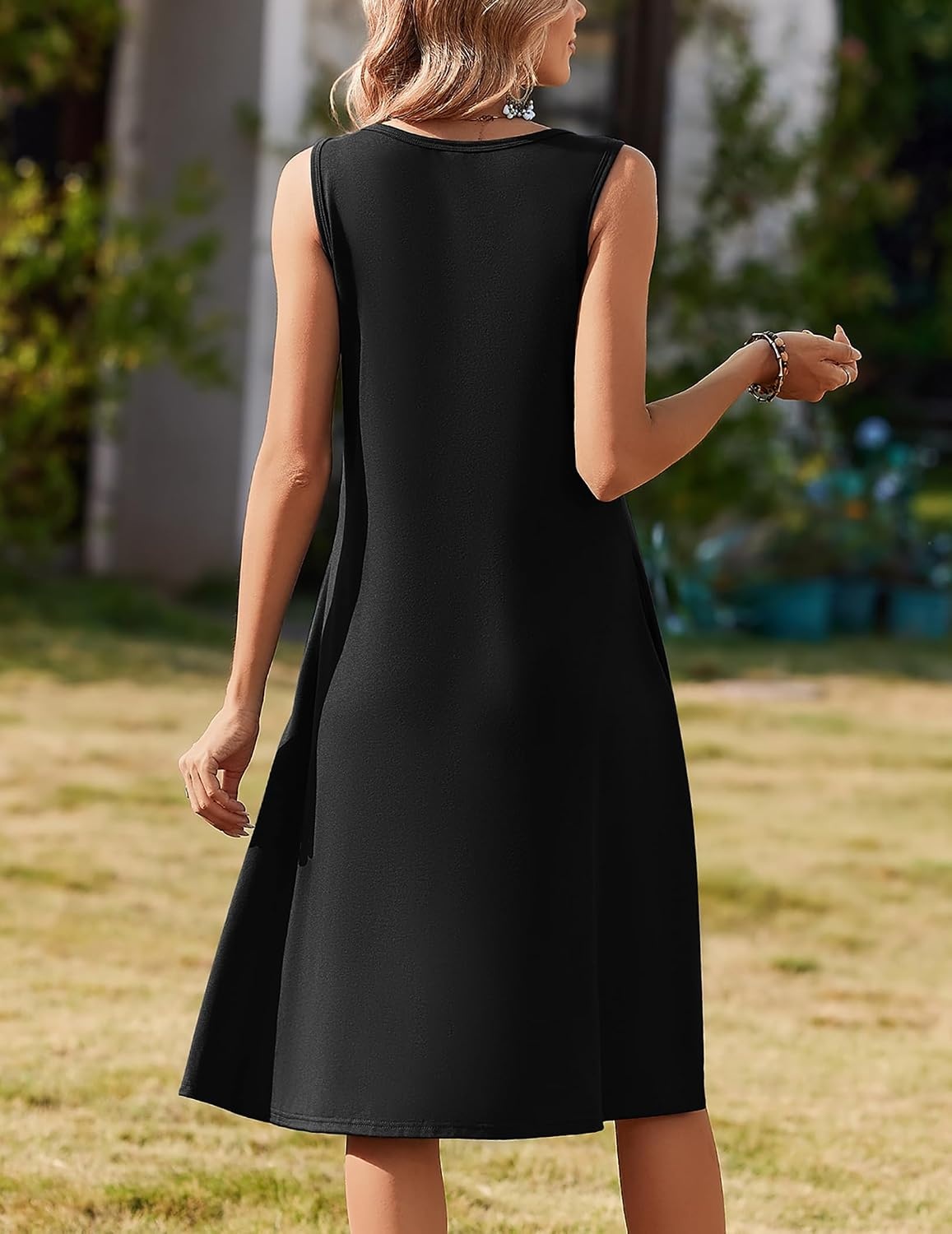 image:imageZeagoo Summer Dress for Women Flowy Aline Casual Midi Tank Dress Boho 2026Solid Black