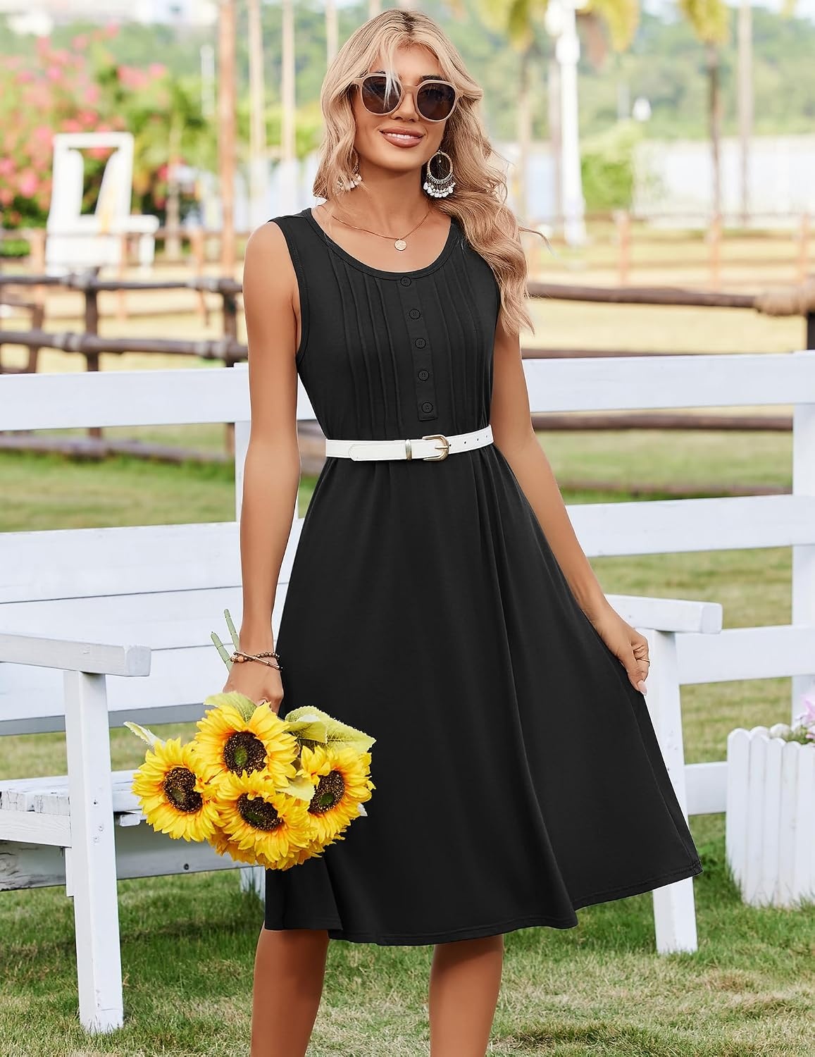 image:imageZeagoo Summer Dress for Women Flowy Aline Casual Midi Tank Dress Boho 2026Solid Black
