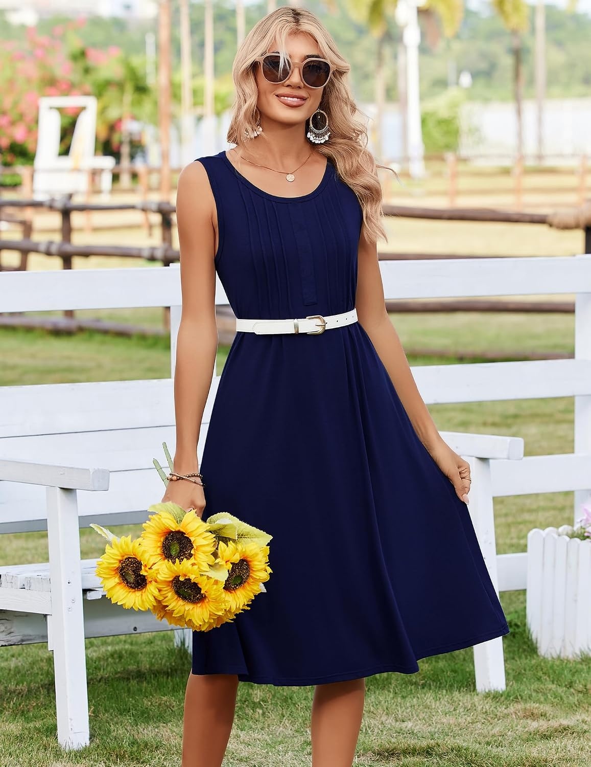 image:imageZeagoo Summer Dress for Women Flowy Aline Casual Midi Tank Dress Boho 2026Solid Navy