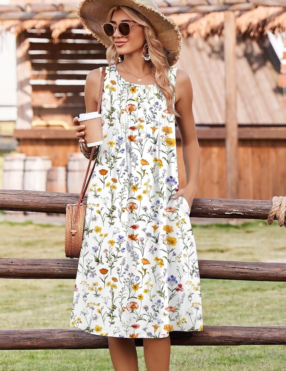 image:imageZeagoo Summer Dress for Women Flowy Aline Casual Midi Tank Dress Boho 2026White Xh403