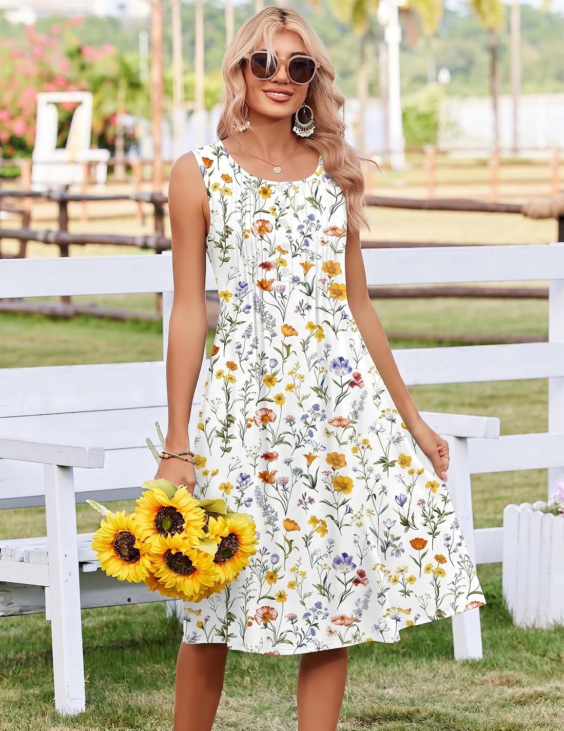 image:imageZeagoo Summer Dress for Women Flowy Aline Casual Midi Tank Dress Boho 2026White Xh403