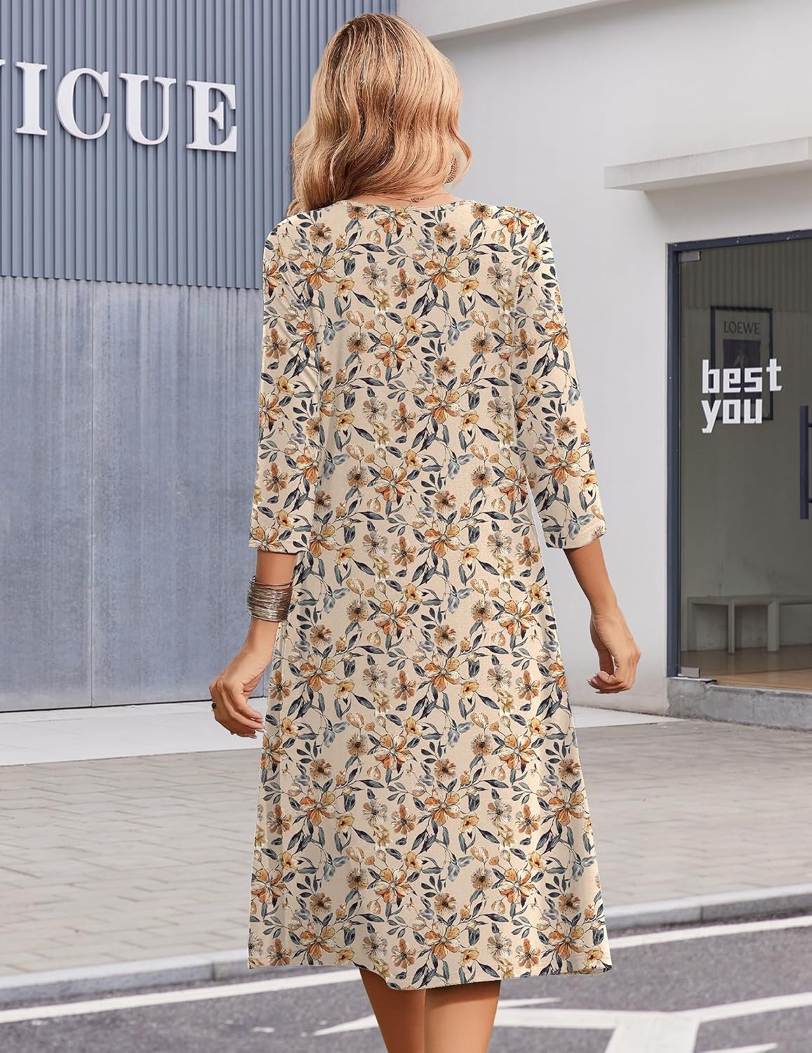image:imageZeagoo Summer Dresses for Women 2026 34 Sleeve Casual Midi Tshirt DressesBeige