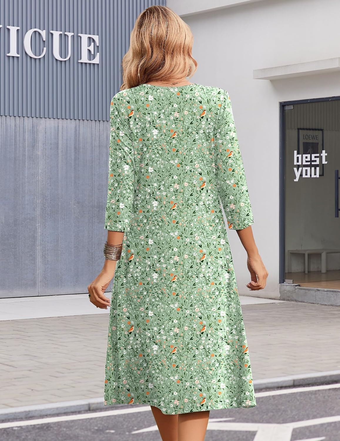 image:imageZeagoo Summer Dresses for Women 2026 34 Sleeve Casual Midi Tshirt DressesGreen Xh534