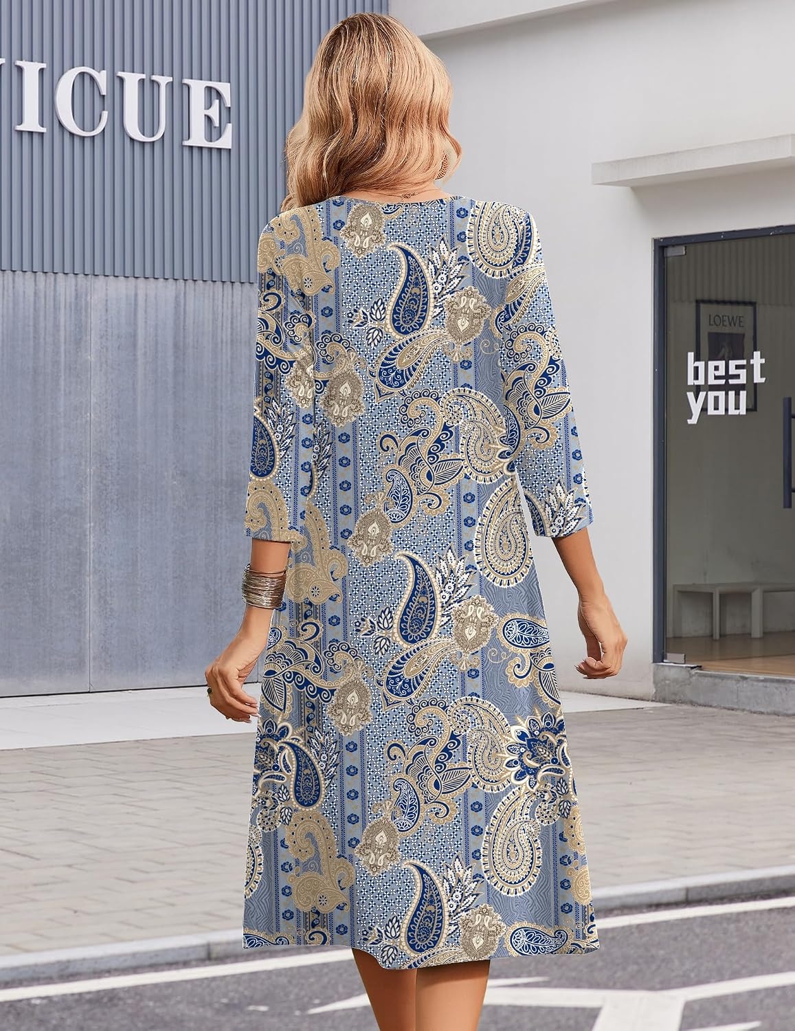 image:imageZeagoo Summer Dresses for Women 2026 34 Sleeve Casual Midi Tshirt DressesMz919