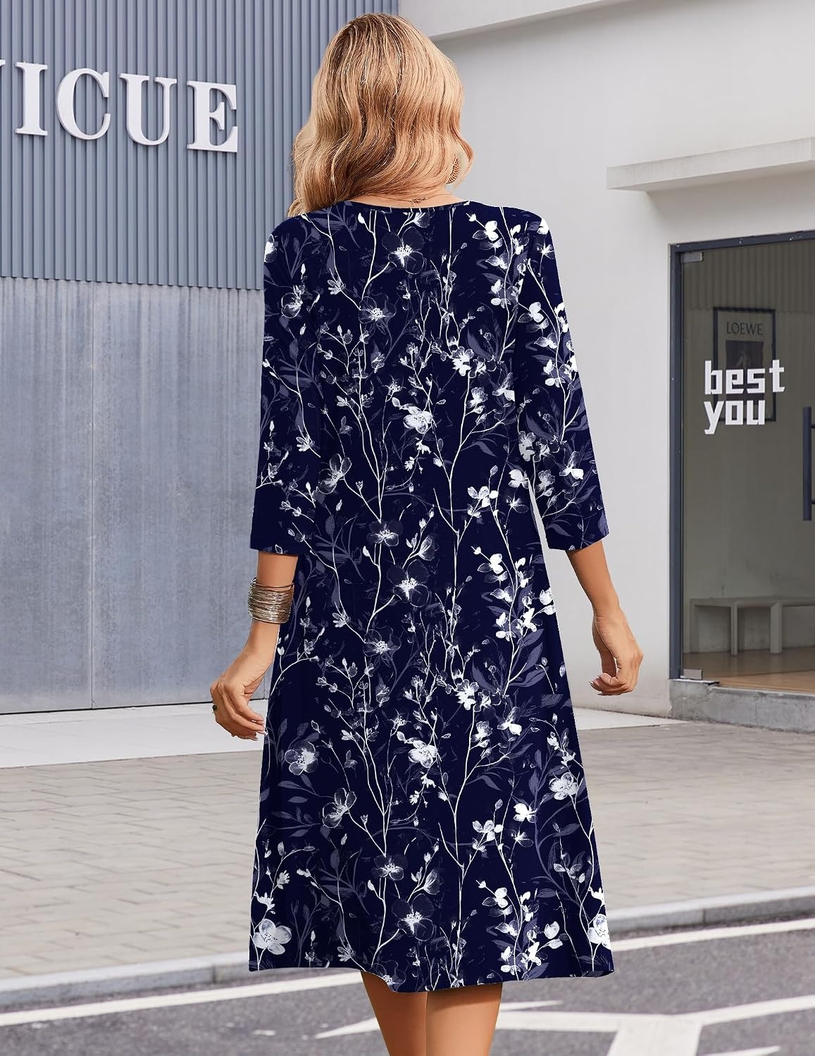 image:imageZeagoo Summer Dresses for Women 2026 34 Sleeve Casual Midi Tshirt DressesNavy Sf180