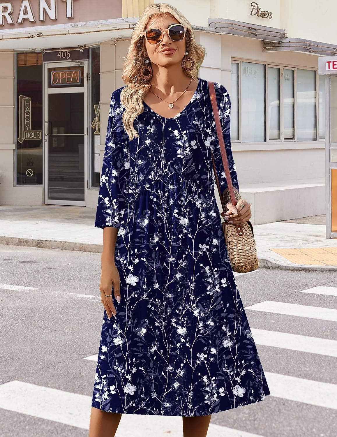 image:imageZeagoo Summer Dresses for Women 2026 34 Sleeve Casual Midi Tshirt DressesNavy Sf180