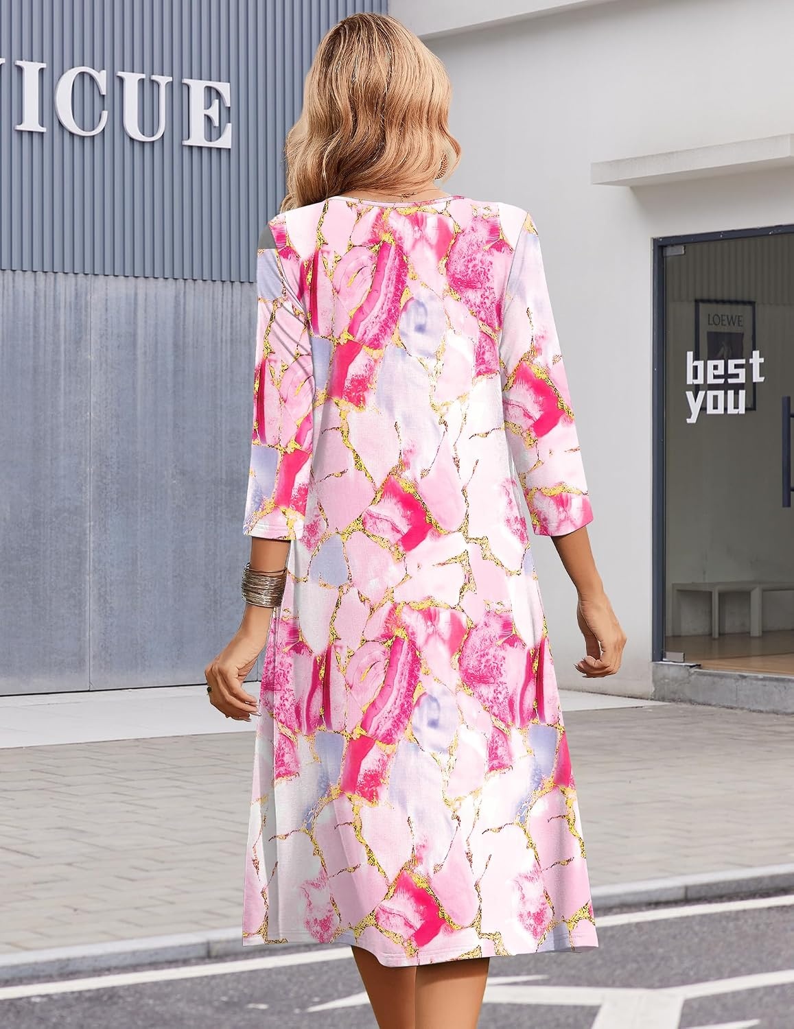 image:imageZeagoo Summer Dresses for Women 2026 34 Sleeve Casual Midi Tshirt DressesPink